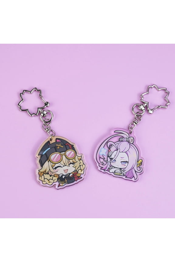 Genshin Impact Aino & Jahoda Chibi Acrylic keychain 1 pack - Character Charms with Star-Shaped Clasps, random 1 pack