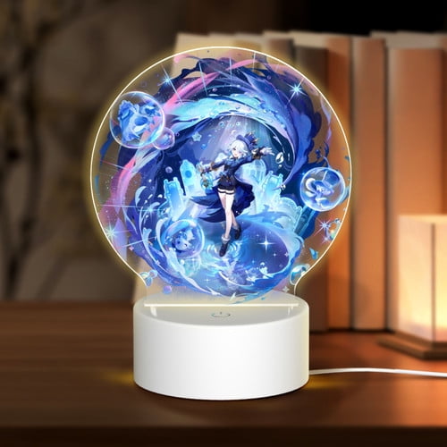 Genshin Impact All Character Full Wish Graphic Table Round Acrylic Night Light With USB Plug,Three Different Light Modes,7.1 X 5.3 In