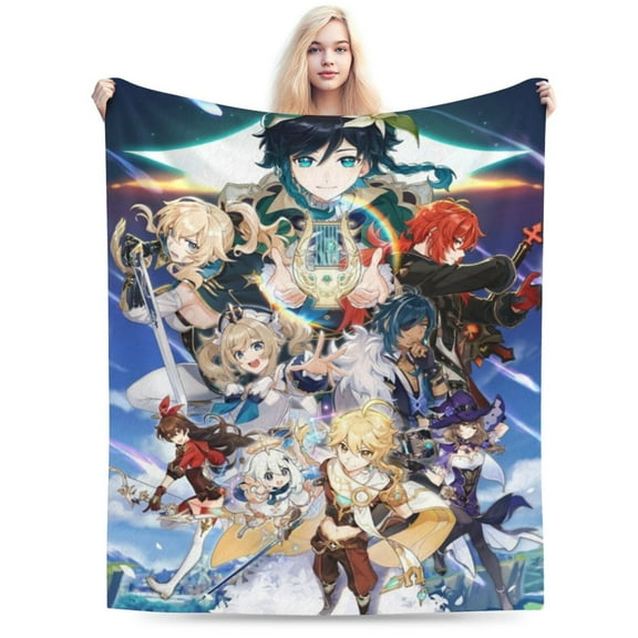 Genshin Impact Bed Blanket Air Conditioner Quilt Ultra Soft Flannel Blanket All Season Fuzzy Blanket Reversible Fluffy Plush Blanket 50"X40"