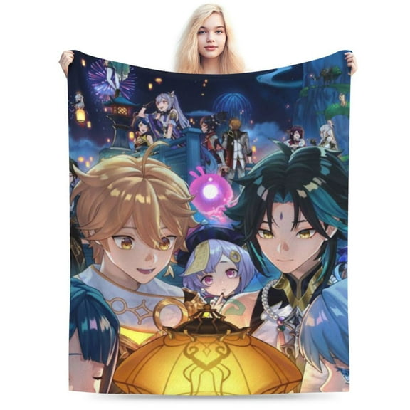 Genshin Impact Bed Blanket Air Conditioner Quilt Ultra Soft Flannel Blanket All Season Fuzzy Blanket Reversible Fluffy Plush Blanket 50"X40"