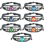 UTIEHD Genshin Impact Bracelet 7 Pack Animne Luminous Bracelet Element Luminous Bracelets Glow in Dark God&#39;s Eye Time Gem Bracelet of Fire Ice Wind Grass Rock Thunder Water