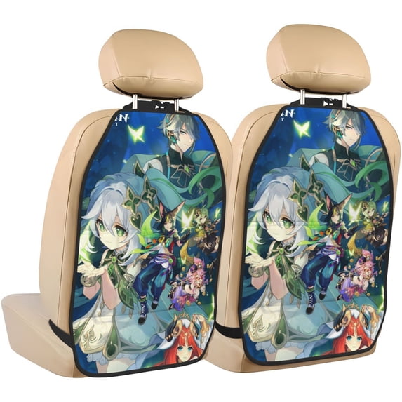 Genshin Impact Car Seat Back Protector 2 Pcs Anti-Kick Storage Mat For Car Seats Auto Seat Back Covers