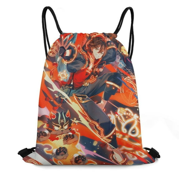 Genshin Impact Drawstring Backpacks Gym Athlete Bag Draw String Bags for Sports, Travel, Swimming, Beach