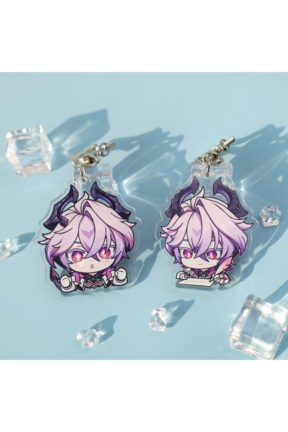 Genshin Impact Durin Acrylic Keychain - Purple Hair Chibi Character with Star Charm for Bag Keys Anime Collection Gift (1 keychain)