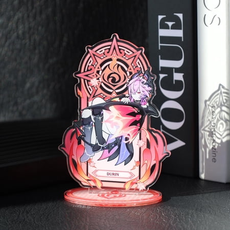 Genshin Impact Durin Acrylic Standee, Dynamic Pink Black Figure with Weapon, Anime Desk Decor for Collector Gift (1 standee_15cm)