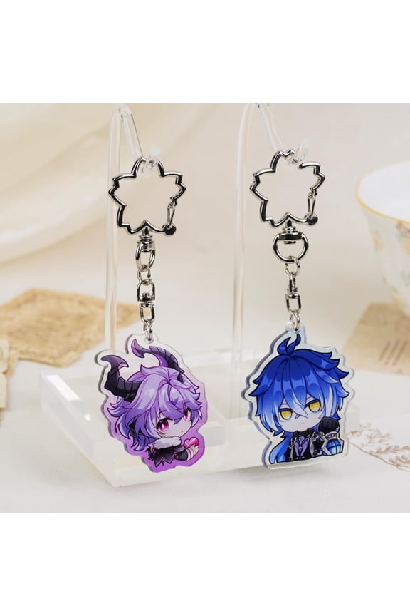 Genshin Impact Durin & Flins Chibi Acrylic Keychain Set | Sakura Clasp Anime Backpack Charm Fan Gift (1 keychain)