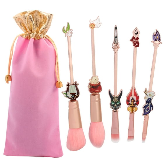 Genshin Impact Figure Makeup Brushes Set - 5Pcs Creative Hot Game Cosmetic Brushes Set, Premium Synthetic Foundation Eyeshades Brushes Gift for Fans