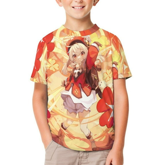 Genshin Impact Kids Short Sleeve Tee Shirt Novelty Crewneck T-Shirts Unisex Summer Blouse Tops for Boys Girls 140CM