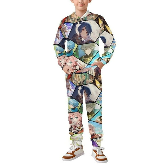 Genshin Impact Kids' Sweatshirt & Pants Set 2 Pcs Tracksuit Outfit Casual Pullover Hoodie Sweatpants for Daily & Travel 100CM
