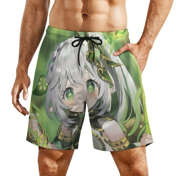 Genshin Impact Mens Swim Trunks with Compression Liner Board Shorts Quick Dry Swim Shorts Bathing Suits L