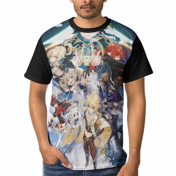 Genshin Impact Shirts Men's Short Sleeve Printed T-Shirt Graphic Comfortable Tee Tops Summer Blouse 2XL