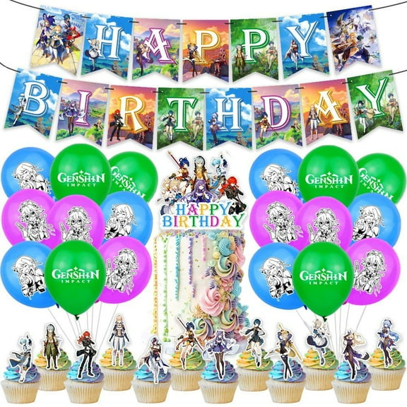 Genshin Impact Theme Adventure style Birthday Decoration KitsParty Supplies for KidsIncluding Banner, Balloons, Cake Toppers, Cupcake Toppers.