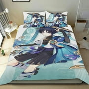 Genshin Impact Themed Bed Sheet Set Three Piece Set 36x75 In ches Comfortable And Skin Friendly Unique Design Creating A Star Studded Night Home Decor Gifts For Family Friends fans