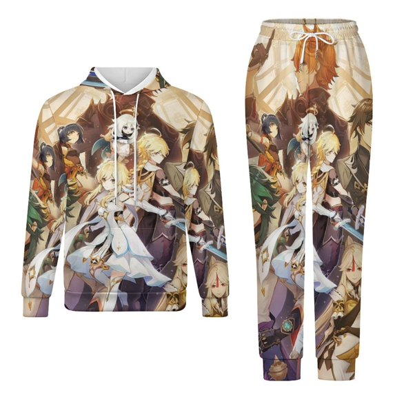 Genshin Impact Unisex Adult Sweatsuits Hoodie & Sweatpants Long Sleeve Hooded Sweatshirt Matching Joggers Tracksuit Sets 4XL