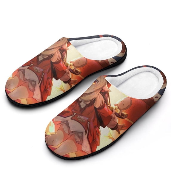 Genshin Impact Women's Cotton Home Shoes, Trendy Printed Slippers Thick Plush Warm House Slippers 11-12(42-43)