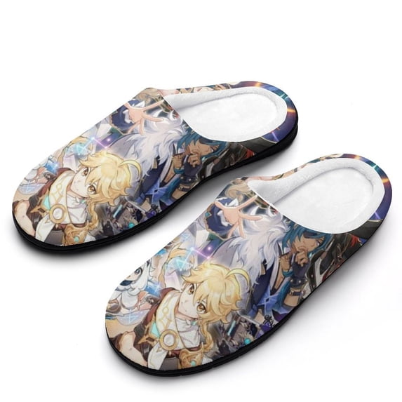 Genshin Impact Women's Cotton Home Shoes, Trendy Printed Slippers Thick Plush Warm House Slippers 9-10(40-41)