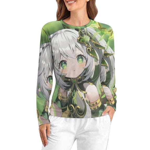 Genshin Impact Women's Pajama Top 3D Digital Print Sleepwear Trendy Crewneck Pullovers Long Sleeve Shirts 5XL