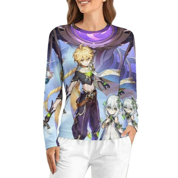 Genshin Impact Women's Pajama Top 3D Digital Print Sleepwear Trendy Crewneck Pullovers Long Sleeve Shirts XS