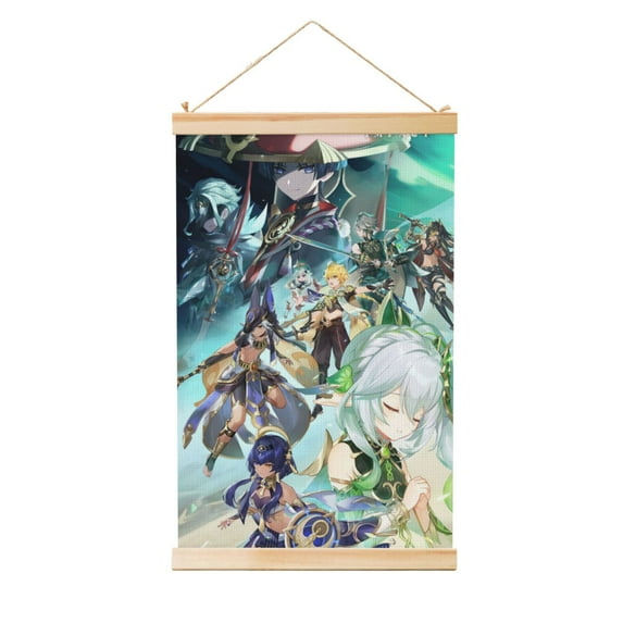 Genshin Impact Wooden Shaft Hanging Poster Home Decor Poster Wall Art Painting For Living Room Bedroom 12"X18"