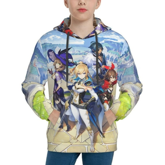 Genshin Impact Youth Active Sweatshirt Printing Casual Pullover Hoodies Winter Fall Clothes Outerwear Small