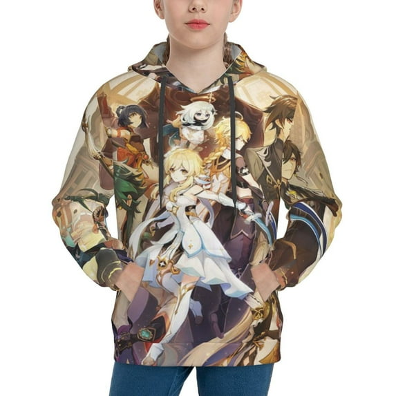 Genshin Impact Youth Active Sweatshirt Printing Casual Pullover Hoodies Winter Fall Clothes Outerwear Small