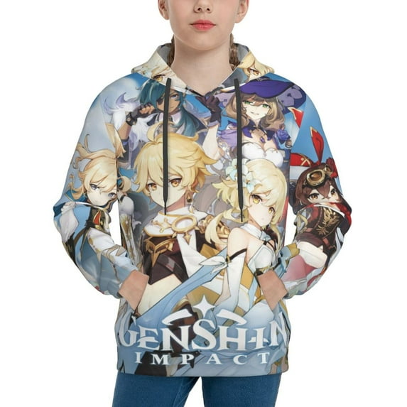 Genshin Impact Youth Active Sweatshirt Printing Casual Pullover Hoodies Winter Fall Clothes Outerwear Small