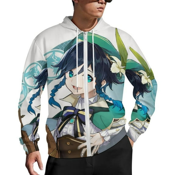 Genshin Impact Zip Up Hoodies Unisex Realistic 3D Print Sweatshirt Long Sleeve Hooded Jacket Coat 4XL