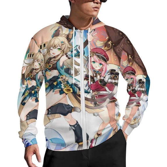 Genshin Impact Zip Up Hoodies Unisex Realistic 3D Print Sweatshirt Long Sleeve Hooded Jacket Coat 4XL