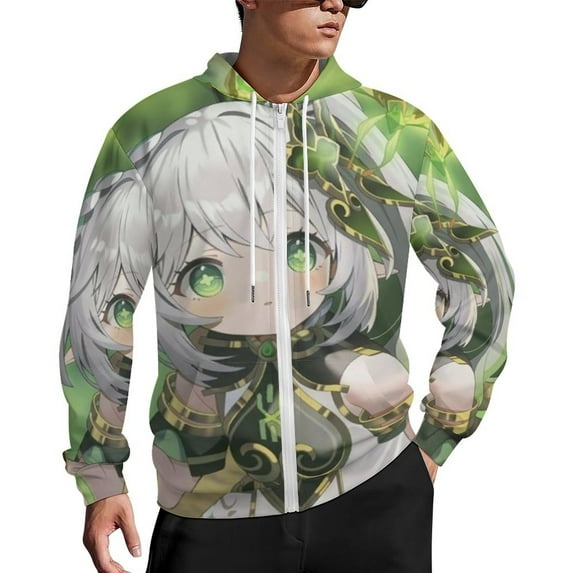 Genshin Impact Zip Up Hoodies Unisex Realistic 3D Print Sweatshirt Long Sleeve Hooded Jacket Coat S