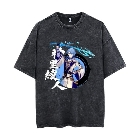 Genshin Impaktekaedhara Kazuhart shirt Sasa washed cotton vintage crewneck shirt
