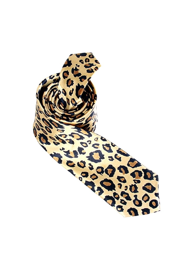 Gent Men Leopard Print Necktie Skinny Slim Narrow Satin