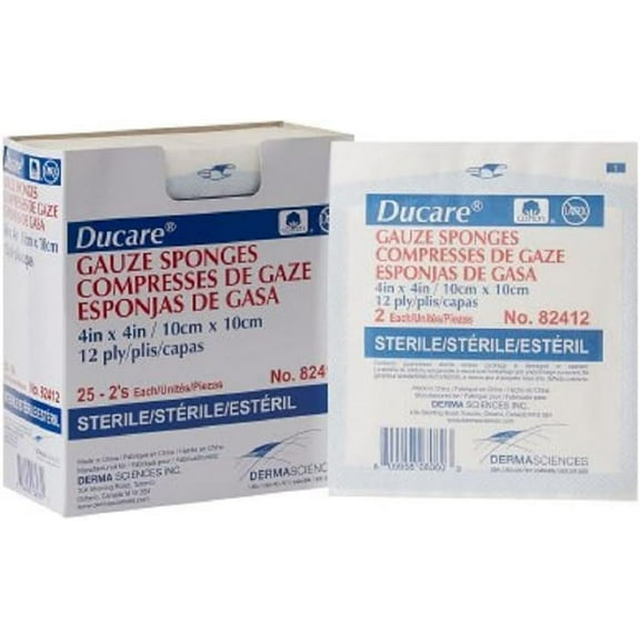 Gentell 82408 Gauze Sponge Ducare 4 X 4 Inch 2 per Pack Sterile 8-Ply Square (Box of 25)