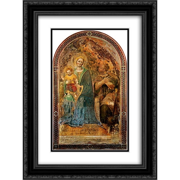 Gentile da Fabriano 2x Matted 18x24 Black Ornate Framed Art Print 'Madonna and Child with Angels Madonna and Child with Angels Gentile da Fabriano Fresco Orvieto, Cathedral'
