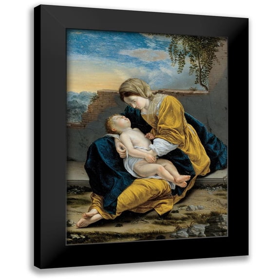 Gentileschi, Orazio 18x24 Black Modern Framed Museum Art Print Titled - Madonna and Child in a landscape
