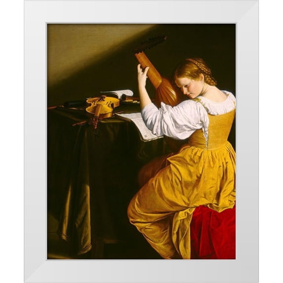 Gentileschi, Orazio 20x24 White Modern Wood Framed Museum Art Print Titled - The Lute Player