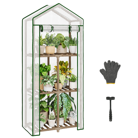 Gentingbro 23 x 17 x 54-Inch Mini Greenhouses for Outdoors Portable Green House with PE Cover Sturdy Eucalyptus Wood Frame Small Greenhouse for Winter Plant Frost Protection Plant Garden Hot House
