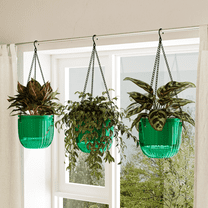 GENTINGBRO 6.5 Inch 3 Pack Hanging Planters, Self-Watering Plastic Hanging Flower Pots for Indoor Outdoor Plants (Green)