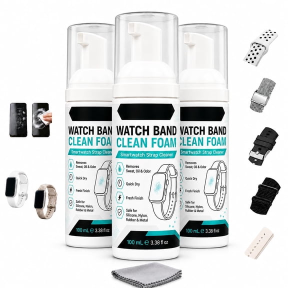 Gentle Active Foam Watch Strap Cleaner, 100ML Smartwatch Band Cleaning Foam, Watch Band Cleaner Foam, Sweat And Oils From Watch Bands For Easy Daily Care And Maintenance (3Pcs)