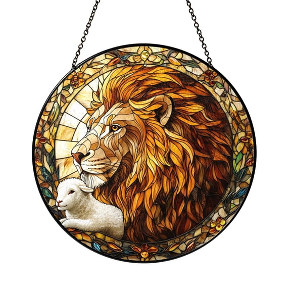 Gentle Animal Harmony Scene Stained Glass Style Window Hanging
