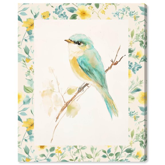Gentle Bird and Flowers Canvas Print Botanical Art by Art Remedy, Gallery Wrapped, 36 x 45