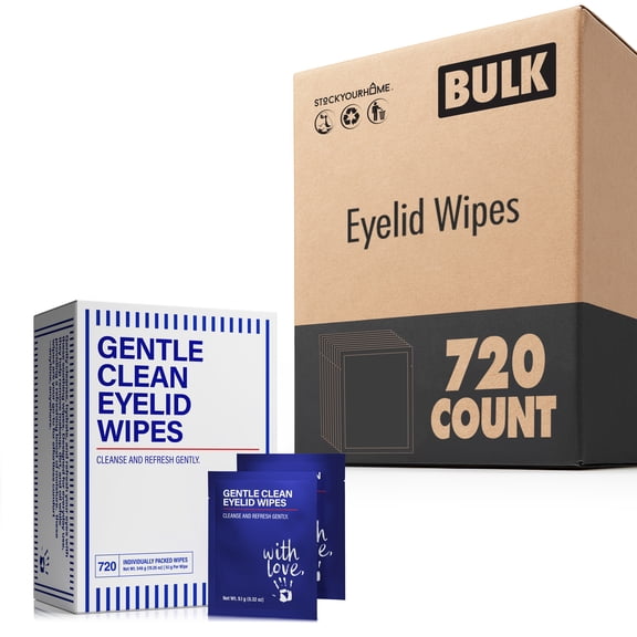 Gentle Clean Eyelid Wipes (720 Pack) Individually Wrapped Wipes, Gentle Eyelid & Lash Cleansing Wipes with Chamomile, Aloe & Hyaluronic Acid for Daily Eye Care, Makeup & Oil Removal