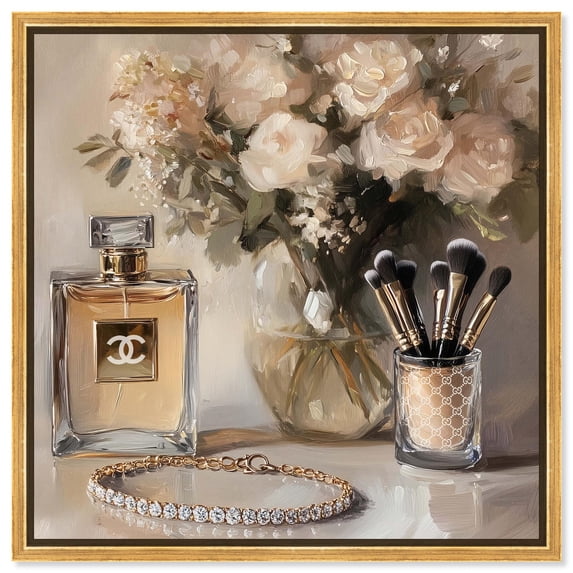 Gentle Elegant Pieces Canvas Print Fashion Floral Art by Art Remedy, Gold Frame, 30 x 30