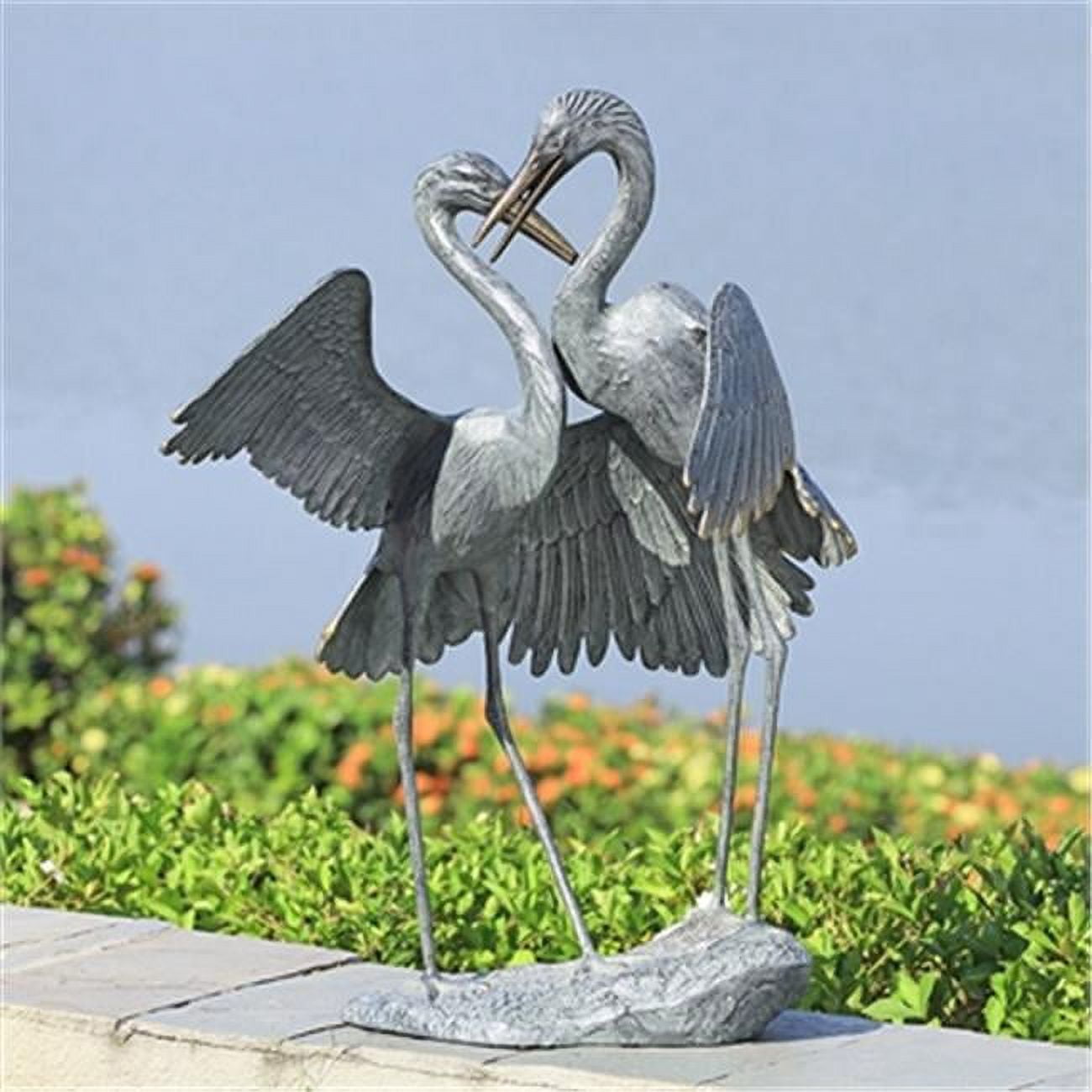 Gentle Embrace Aluminum Cranes Garden Sculpture