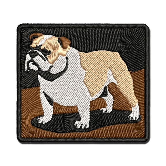 Gentle English Bulldog Pet Dog Applique Multi-Color Embroidered Iron-On Patch - 2.0 Inch Mini