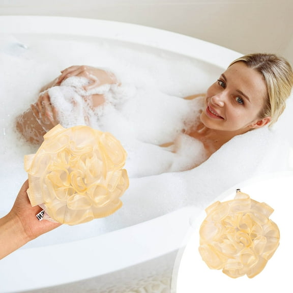Gentle Exfoliating Bath Sponge - Soft Non-Scratching Body Scrubber - Plentiful Lathering Face & Body Sponge - Eye-Catching Ombre Design - Convenient Hanging Loop - 5.9x5.9in, 1 Pack