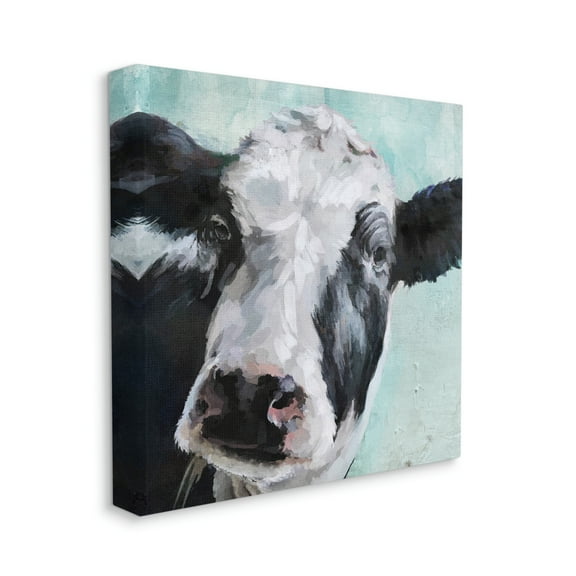 Gentle Farm Cow Painting on Blue Animals & Insects Gallery-Wrapped Canvas Print Wall Art, 17x17