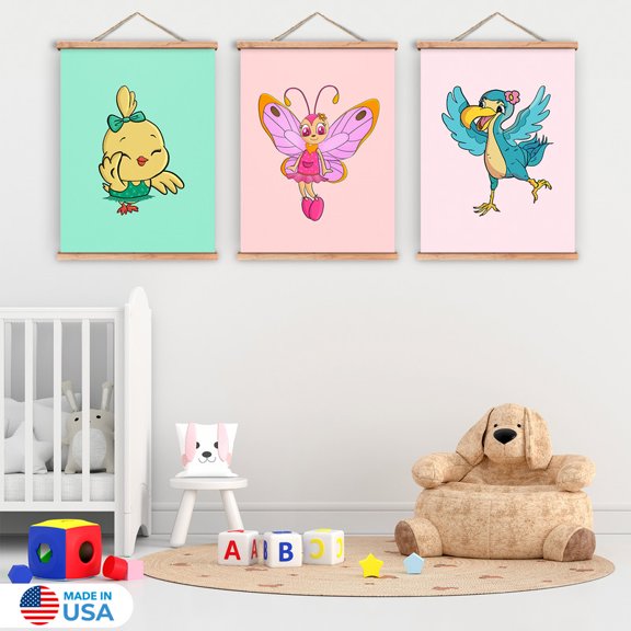 Gentle Flyers Set of 3 Magnetic Wood Frame Hanger by Dancing Littles Jungle - Size 17.5x24 Inch