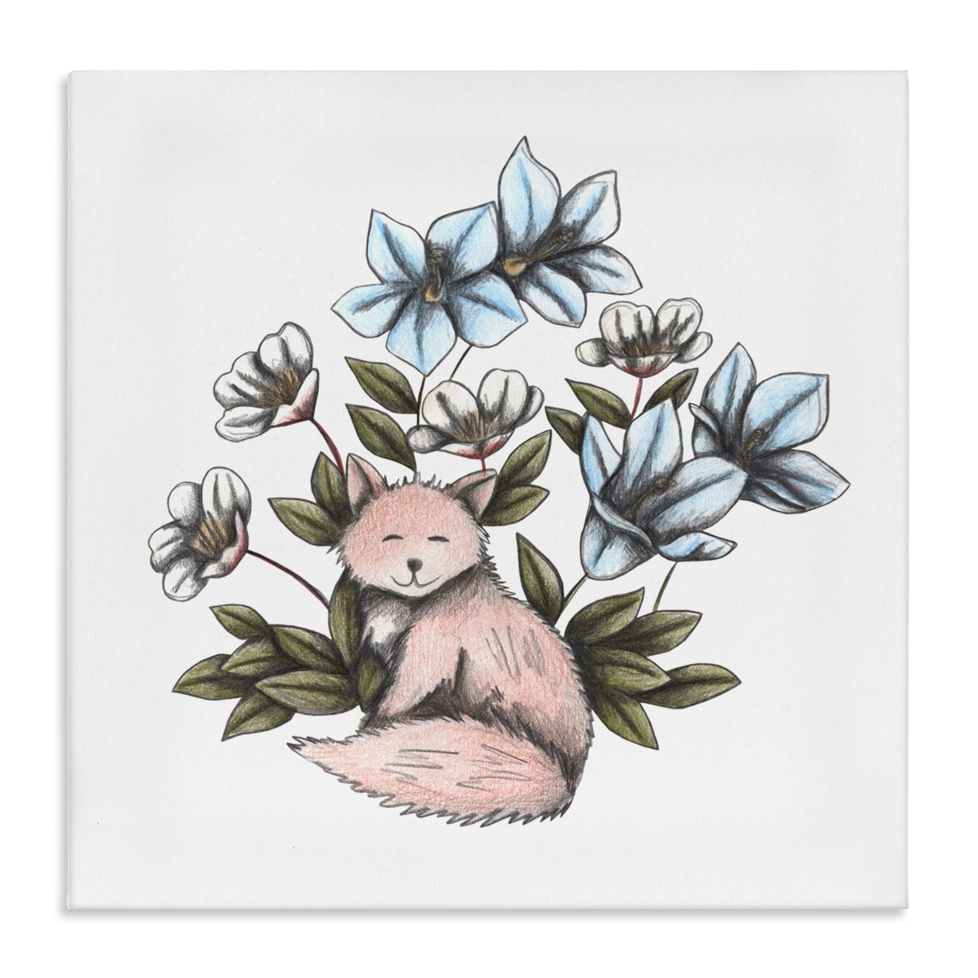 Gentle Fox with Flowers Canvas Wall Art, design by Cecilia Battaini
