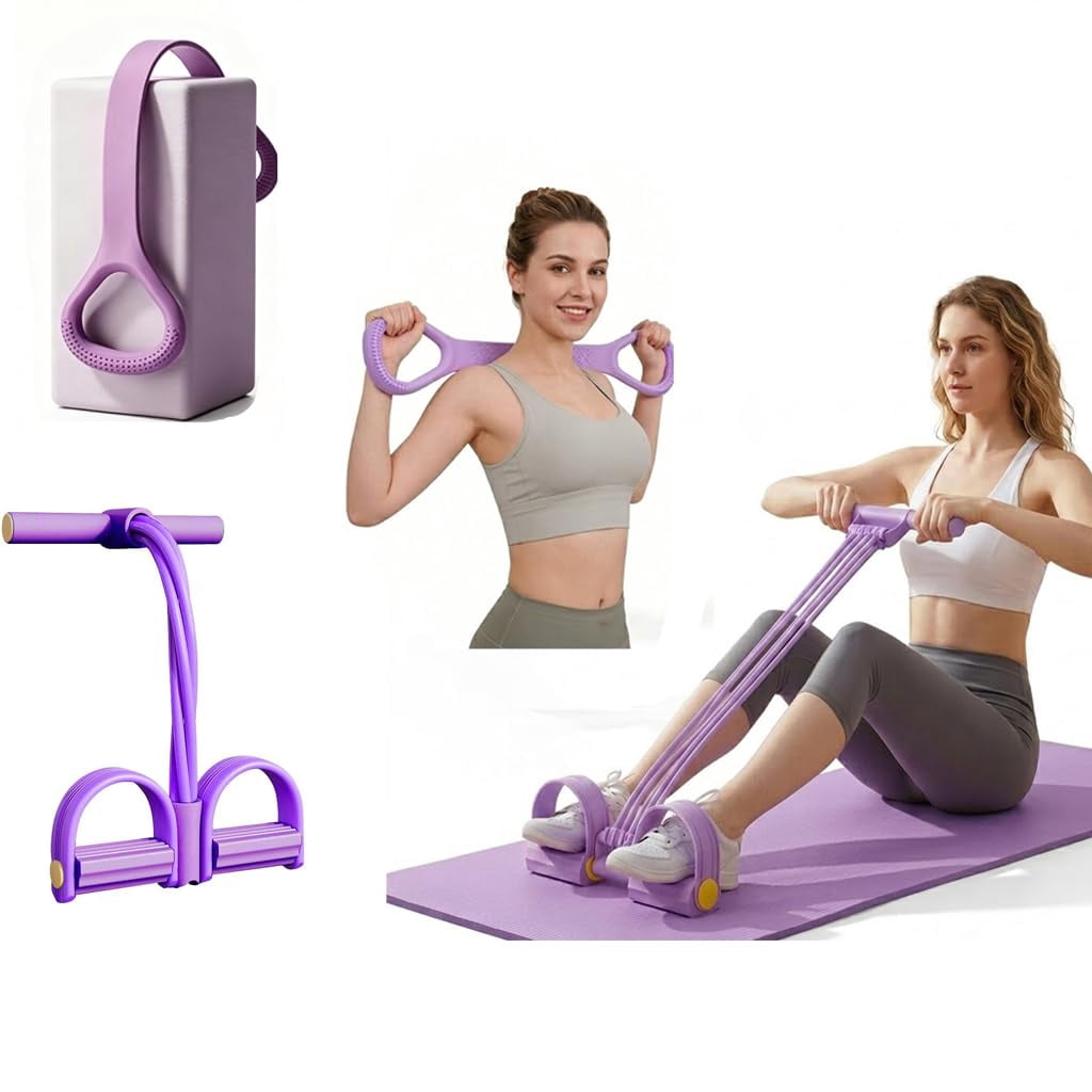 Gentle Gains Exercise Band, Durable 6-Tubes Multifunction Pedal Resistance Bands with Handles, Natural Rubber Foot Pedal Resistance Bands, Waist, Arm, Leg Stretching Training