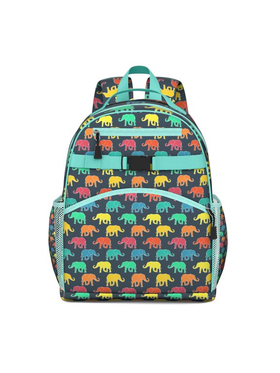 Gentle Giant Elephant Students Backpack Tribal Floral Design with Artistic Watercolor Baby Elephant Illustration